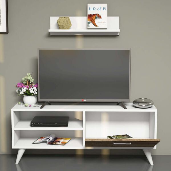 Homemania TV-b&auml;nk Party 120x29,7x48,6 cm vit och valn&ouml;tstr&auml;