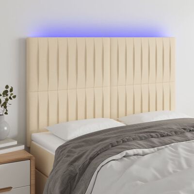 vidaXL Sänggavel LED gräddvit 144x5x118/128 cm tyg