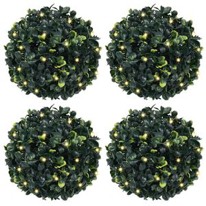 vidaXL Plastkulor av buxbom med LED-lampor 4 st gr&ouml;na 12 cm