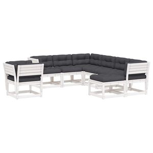 vidaXL Loungegrupp med dynor 8 delar vit massiv furu