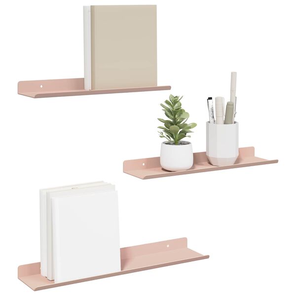 vidaXL Flytande hylla V&auml;ggmonterad 3 pcs Rosa 40 x 9 x 2,5 cm St&aring;l