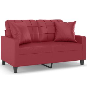 vidaXL 2-sits soffa med prydnadskuddar vinr&ouml;d 120 cm konstl&auml;der