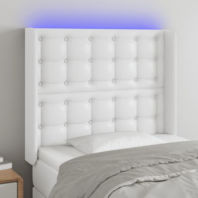 vidaXL Sänggavel LED vit 83x16x118/128 cm konstläder