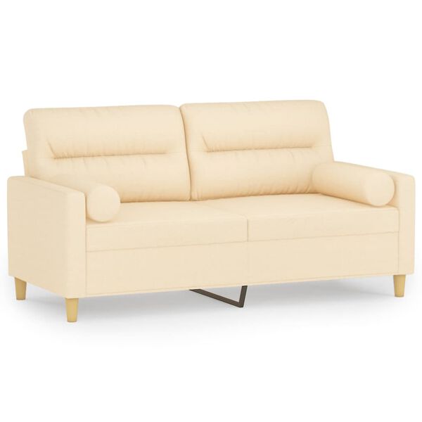 vidaXL 2-sitssoffa med kuddar&dynor gr&auml;ddvit 140 cm tyg