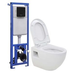 vidaXL V&auml;ggh&auml;ngd toalett med dold h&ouml;g cistern keramik