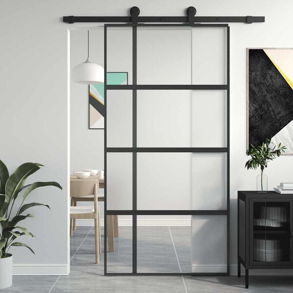 vidaXL Skjutd&ouml;rr svart 102,5x205 cm h&auml;rdat glas och aluminium