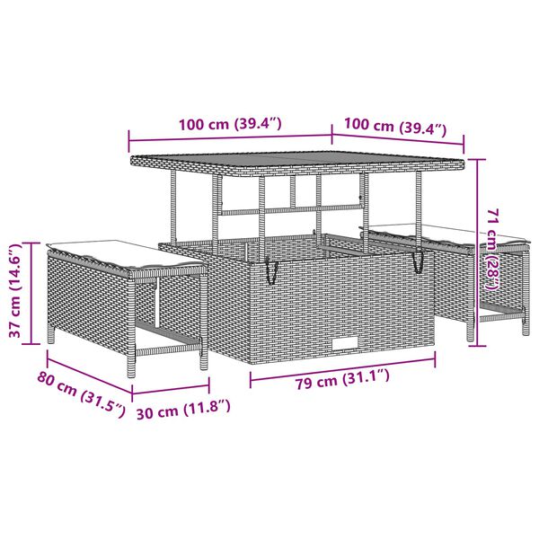 vidaXL Tr&auml;dg&aring;rdsoffset med kudde 11 pcs Svart konstrotting