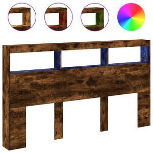 vidaXL S&auml;nggavel med LED r&ouml;kf&auml;rgad ek 180x17x102 cm