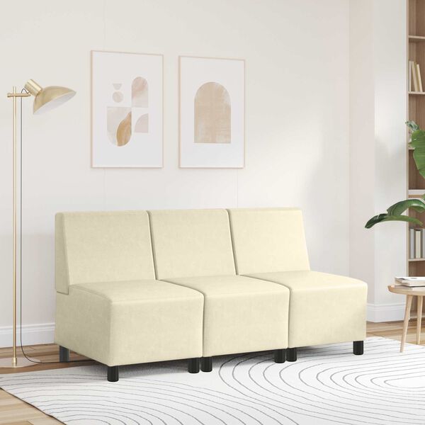 vidaXL | Modulsofa utan armst&ouml;d | Kr&auml;m 55 x 74 x 82 cm Konstl&auml;der