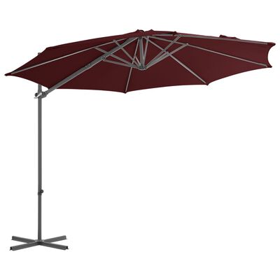 vidaXL Frihängande parasoll med stålstång vinröd 300 cm