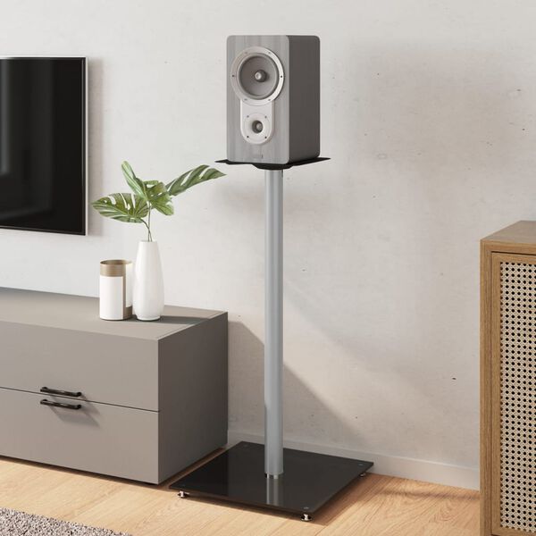 vidaXL H&ouml;gtalarstativ 2 st h&auml;rdat glas 1-pelarmodell svart & silver