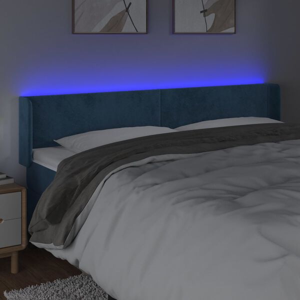 vidaXL Sänggavel LED mörkblå 163x16x78/88 cm sammet