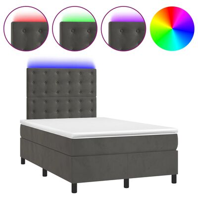 vidaXL Ramsäng med madrass & LED mörkgrå 120x200 cm sammet