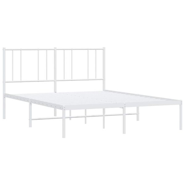 vidaXL Sängram med huvudgavel metall vit 135x190 cm