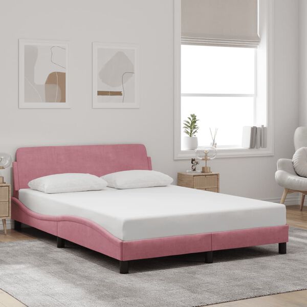 vidaXL Bed Frame with Headboard "Dover" Pink 120x200 cm Velvet