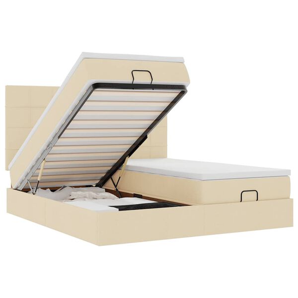 vidaXL Ottoman s&auml;ngram med madrasser gr&auml;ddvit 160x200 cm tyg