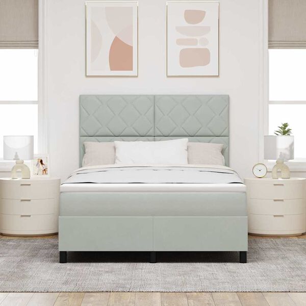 vidaXL B&auml;ddfj&auml;der med madrass med huvudgavel Ljusgr&aring; 140 x 200 cm tyg