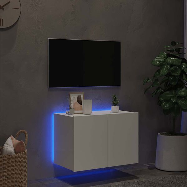 vidaXL V&auml;ggmonterad tv-b&auml;nk LED vit 60x35x41 cm