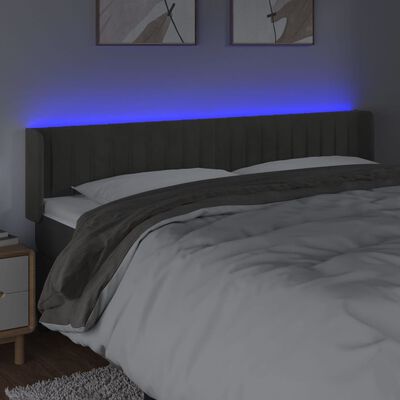 vidaXL Sänggavel LED mörkgrå 203x16x78/88 cm sammet
