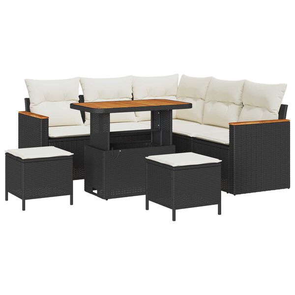 vidaXL Tr&auml;dg&aring;rdsoffset med kudde 8 pcs Svart Poly rattan