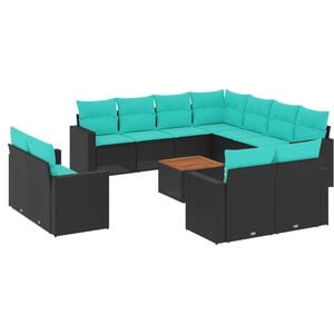 vidaXL Loungegrupp f&ouml;r tr&auml;dg&aring;rden m dynor 12 delar svart konstrotting