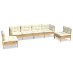 vidaXL Loungegrupp med gr&auml;ddvita dynor 6 delar massiv furu