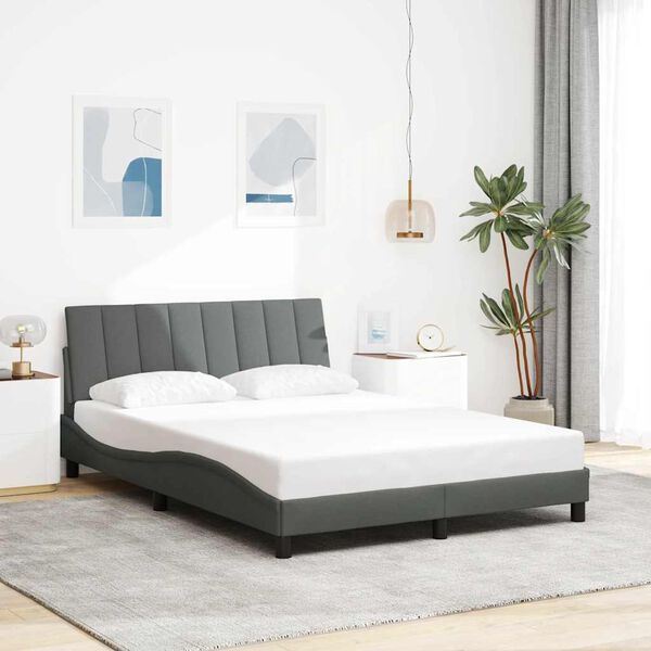 vidaXL Bed Frame without Mattress "Hanko" Dark Grey 140x190 cm Fabric