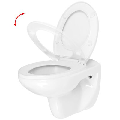vidaXL Vägghängd toalett med mjuk stängning keramik vit WC