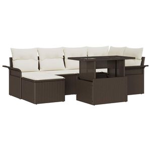 vidaXL Tr&auml;dg&aring;rdsoffset med kudde med lagring 7 pcs Brun Poly rattan