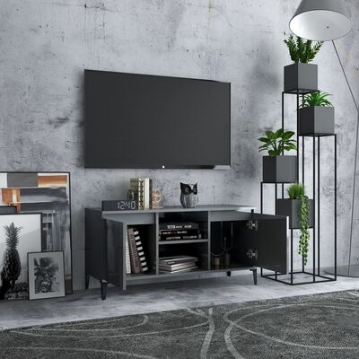 vidaXL TV-bänk med metallben grå högglans 103,5x35x50 cm