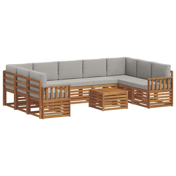 vidaXL Soffgrupper 10 pcs Naturlig och Ljus Gr&aring; Massivt Akaciatr&auml;