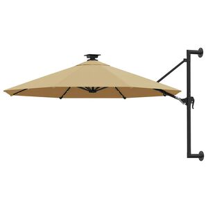 vidaXL V&auml;ggmonterat tr&auml;dg&aring;rdsparasoll med LEDs 300 cm taupe
