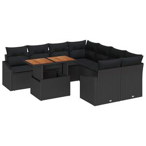 vidaXL Tr&auml;dg&aring;rdsoffset 9 st Svart Poly rattan