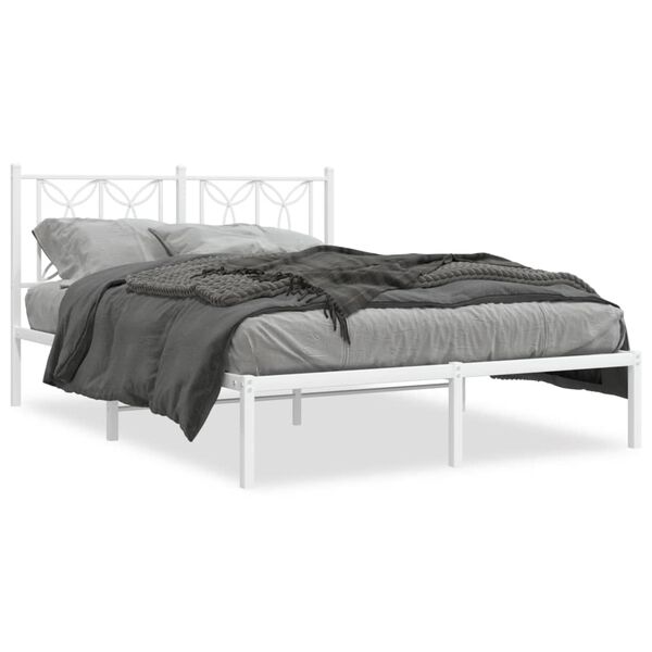 vidaXL Sängram med huvudgavel metall vit 135x190 cm