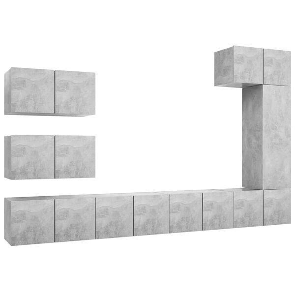 vidaXL Tv-sk&aring;p 8 delar betonggr&aring; konstruerat tr&auml;