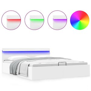 vidaXL S&auml;ngram hydraulisk f&ouml;rvaring utan madrass LEDs vit 160x200 cm