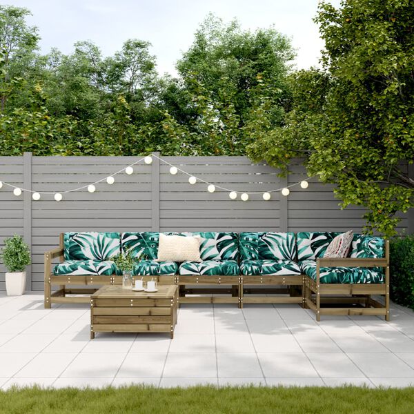 vidaXL Soffgrupp f&ouml;r tr&auml;dg&aring;rden 7 delar impregnerad furu