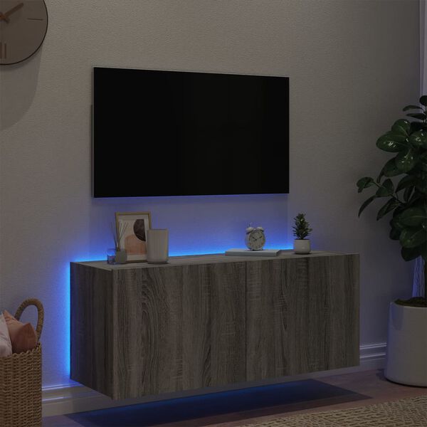 vidaXL V&auml;ggmonterad tv-b&auml;nk LED gr&aring; sonoma 100x35x41 cm