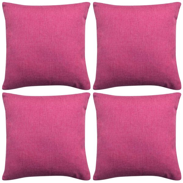 vidaXL Kuddöverdrag 4 st linne-design 40x40 cm rosa