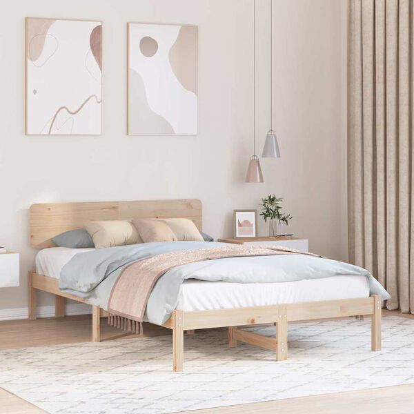 vidaXL S&auml;ngram med huvudgavel Naturf&auml;rg 135 x 190 cm Massiv furu