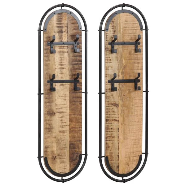 vidaXL V&auml;ggmonterad kl&auml;dh&auml;ngare med 4krokar 2st massivt grovt mangotr&auml;