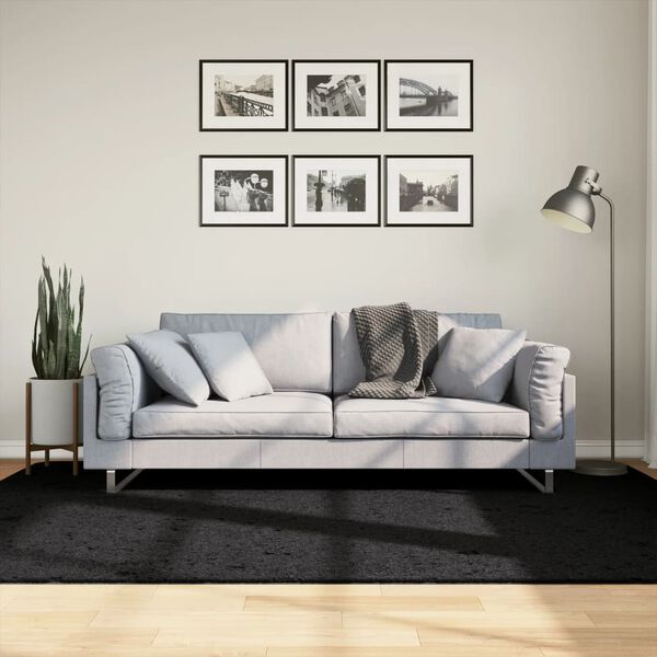 vidaXL Ryamatta PAMPLONA l&aring;ng lugg modern svart 160x230 cm