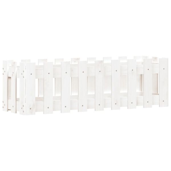 vidaXL Odlingsl&aring;da med staket-design vit 100x30x30 cm massiv furu