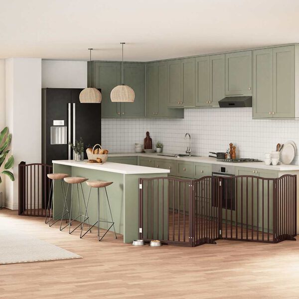 vidaXL Hundgrind med d&ouml;rr vikbar 6 paneler brun 480 cm poppel