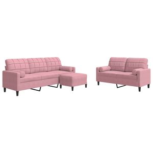 vidaXL Soffgrupp med dynor och bolster 3 delar rosa sammet