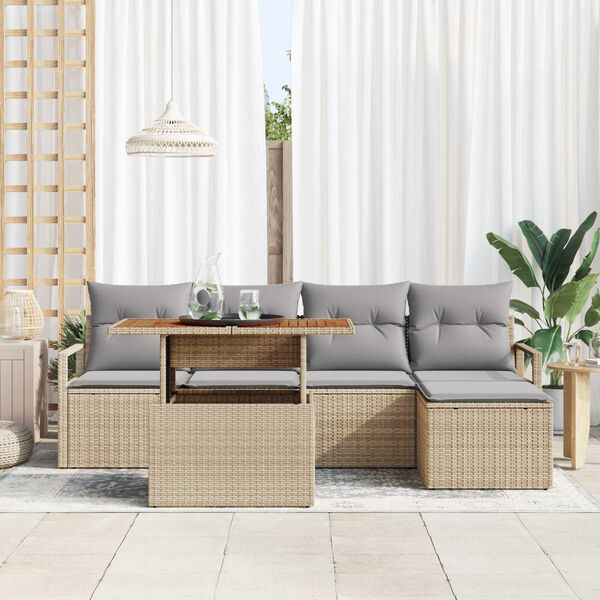 vidaXL Tr&auml;dg&aring;rdsoffset med lagring 6 pcs Beige Poly rattan