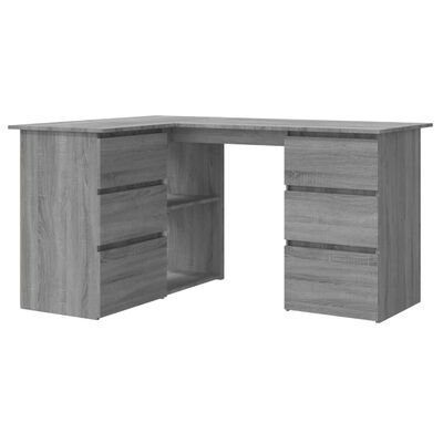 vidaXL Hörnskrivbord grå sonoma 145x100x76 cm konstruerat trä