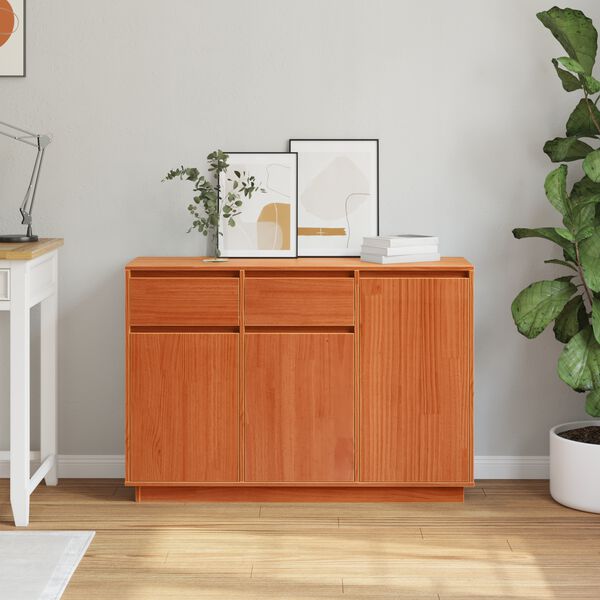 vidaXL Sideboard med l&aring;da Vaxbrun 110 x 34 x 75 cm Massiv furu
