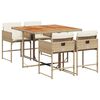 vidaXL Matgrupp f&ouml;r tr&auml;dg&aring;rden med dynor 5 delar beige konstrotting