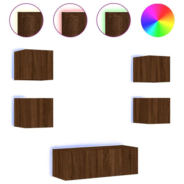 vidaXL Tv-b&auml;nk 6 delar LED brun ek konstruerat tr&auml;